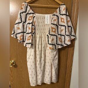 Bohemian Patterned Dress with Flutter Sleeves NWT